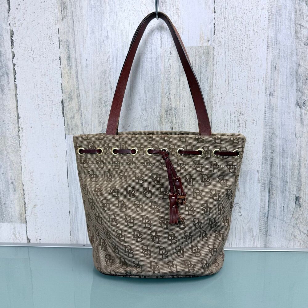 Dooney & Bourke Monogram canvas leather brown Bucket Bag